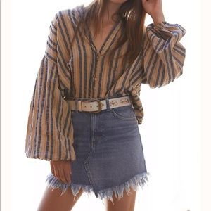 NWT Free People Bailey Fringe Denim Mini Skirt